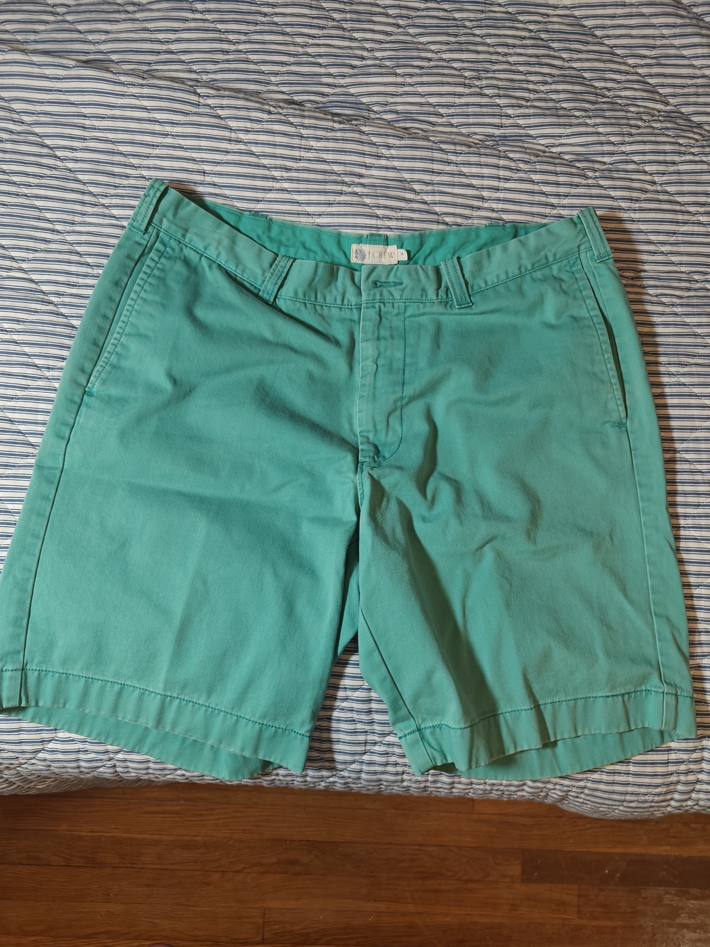 J Crew Mens Flat Front Teal Green Chino Shorts Waist 36